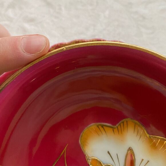 Antique Saji Double reticulated Japanese cup and saucer vivid floral fine China - Picture 7 of 10